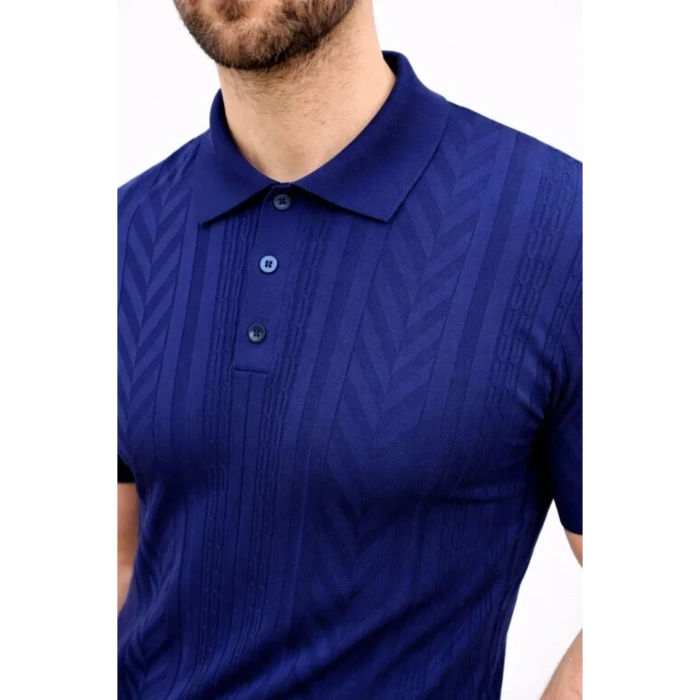 Erkek Yazlık Triko Tişört Kısa Kol Polo Yaka Düğmeli T-Shirt - Lacivert