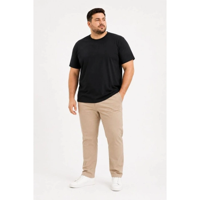 Erkek Battal Big Size Basic Tişört Bisiklet Yaka Rahat Kalıp T-Shirt - Siyah