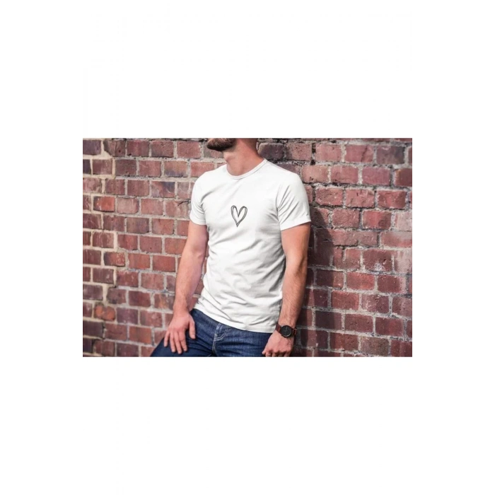 Unisex Bisiklet Yaka Baskılı Oversize T-Shirt - Beyaz