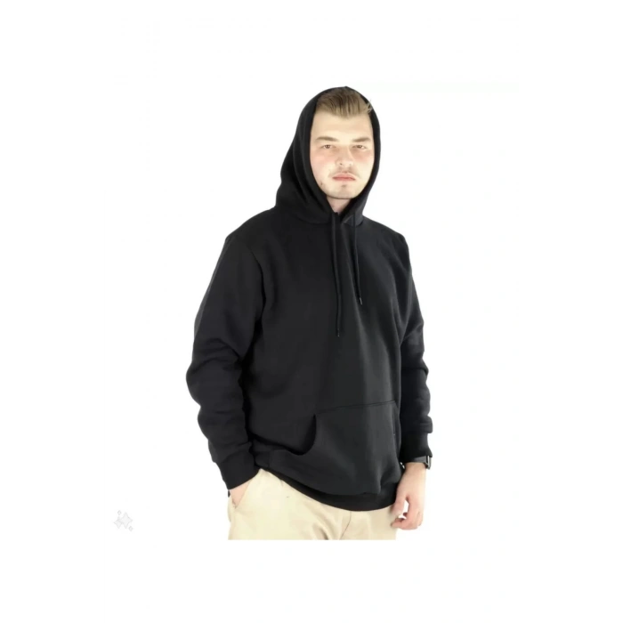 Erkek Uzun Kol Kapşonlu Basic Sweatshirt Hoodie - Siyah