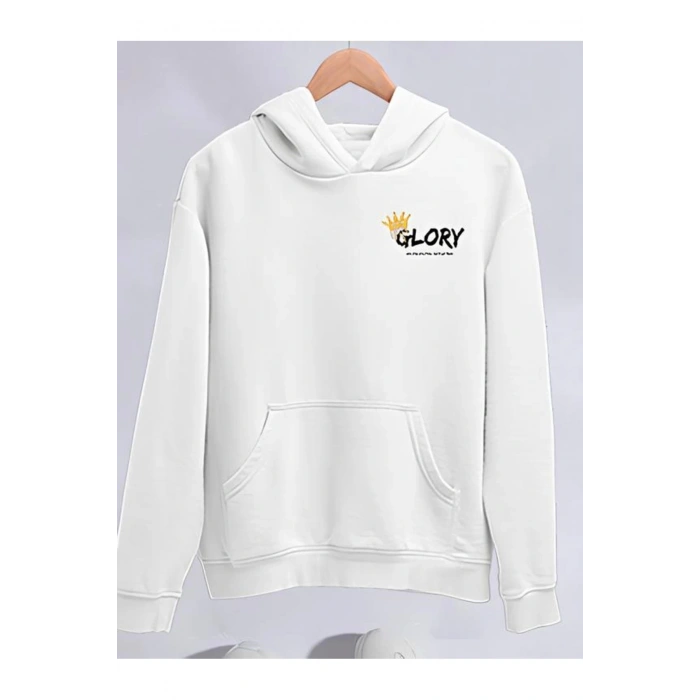 Kışlık Üç İplik Kapşonlu SweatShirt - Beyaz