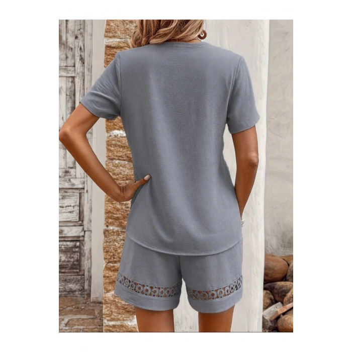 Kadın Kısa Kollu V Yakalı Bluz Ve Short Ikili Takım