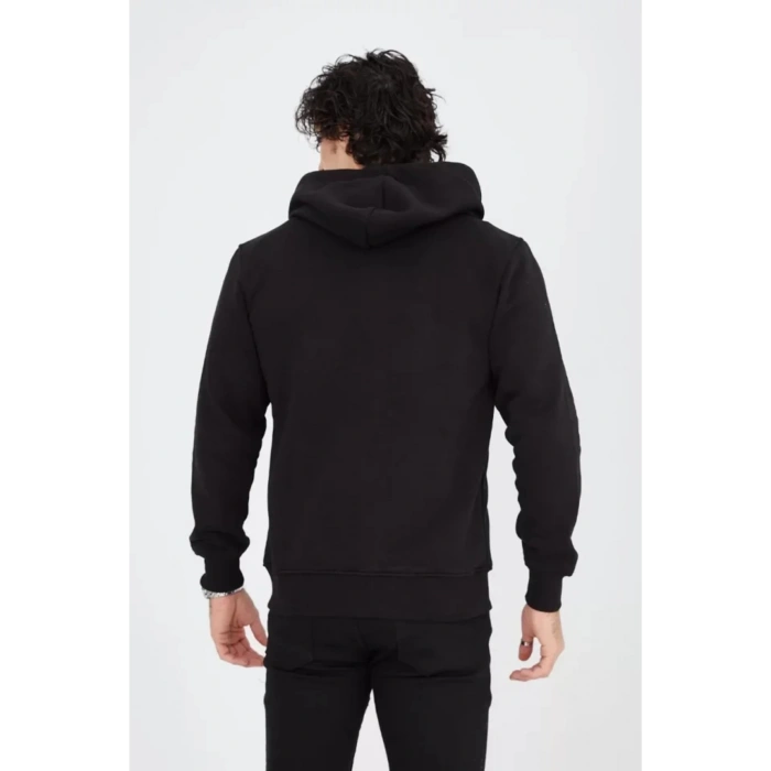 Unisex Tam Fermuarlı Kapşonlu SweatShirt - Siyah