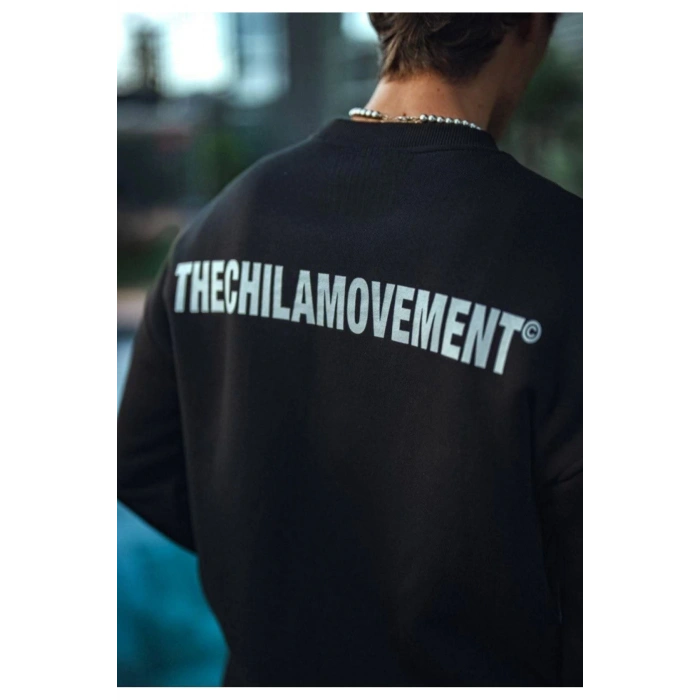 Kışlık Bisiklet Yaka Oversize Baskılı SweatShirt - Siyah