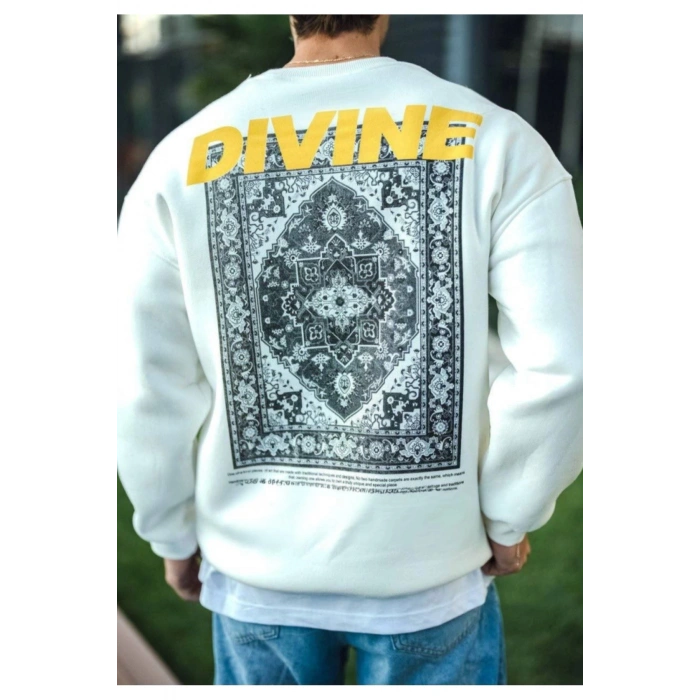 Kışlık Bisiklet Yaka Baskılı SweatShirt - Beyaz
