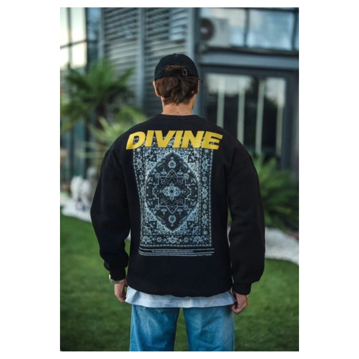 Kışlık Bisiklet Yaka Baskılı SweatShirt - Siyah