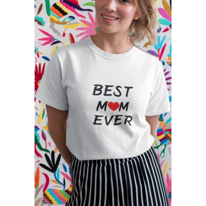 Unisex Bisiklet Yaka Baskılı Oversize T-Shirt - Beyaz