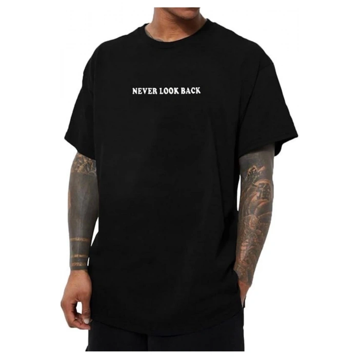 Erkek Bisiklet Yaka Kısa Kol Baskılı T-shirt - Siyah