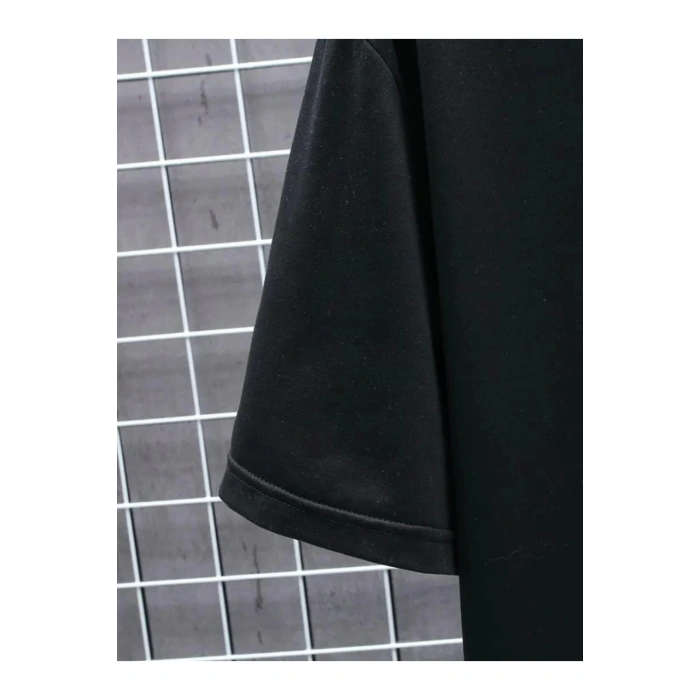 Baskılı Oversize Bisiklet Yaka T-shirt - Siyah