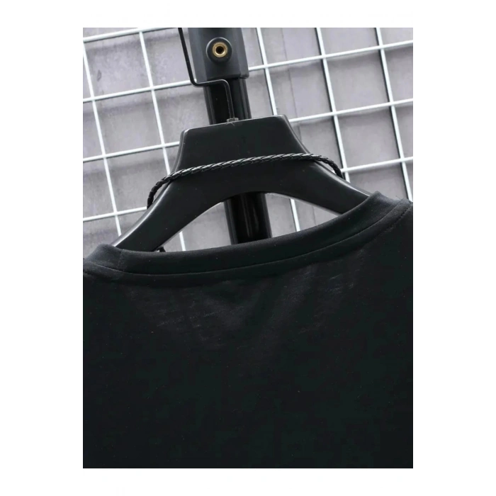 Baskılı Oversize Bisiklet Yaka T-shirt - Siyah
