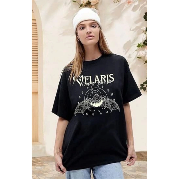Bisiklet Yaka Baskılı T-shirt - Siyah