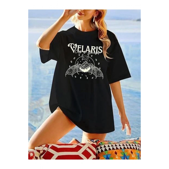 Bisiklet Yaka Baskılı T-shirt - Siyah