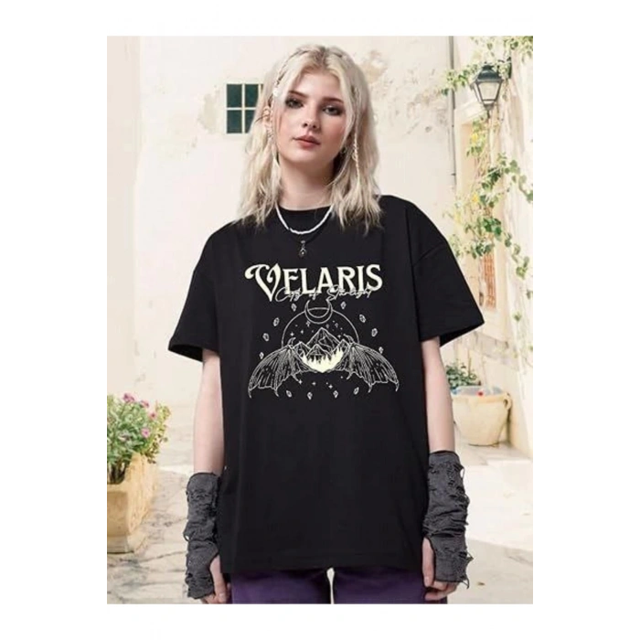 Bisiklet Yaka Baskılı T-shirt - Siyah