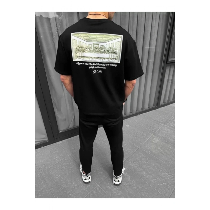 Unisex Baskılı Oversize T-Shirt - Siyah