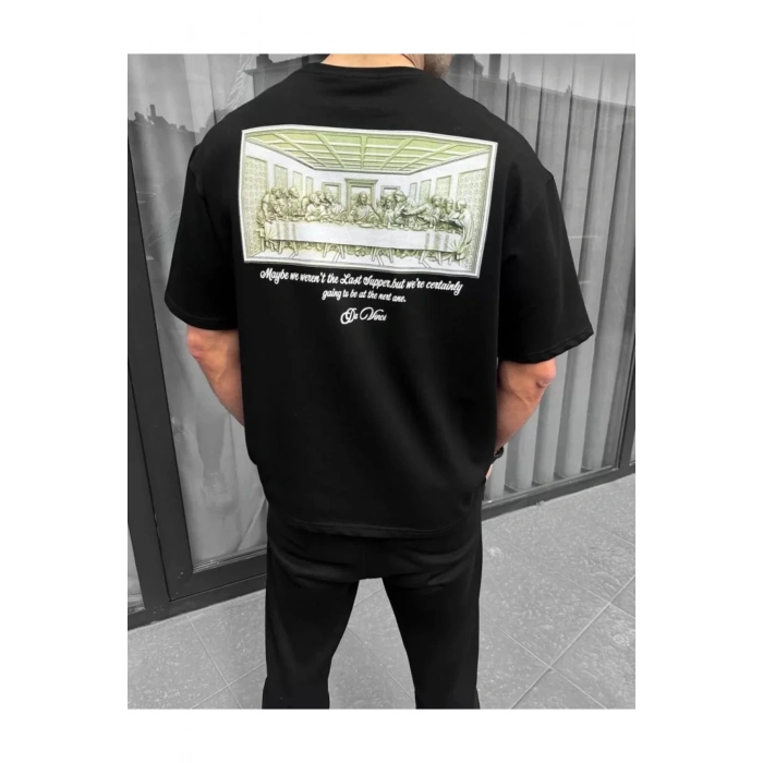 Unisex Baskılı Oversize T-Shirt - Siyah