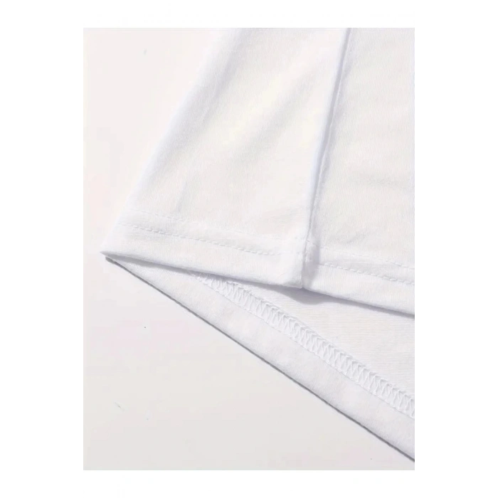 Baskılı Oversize Bisiklet Yaka T-shirt - Beyaz