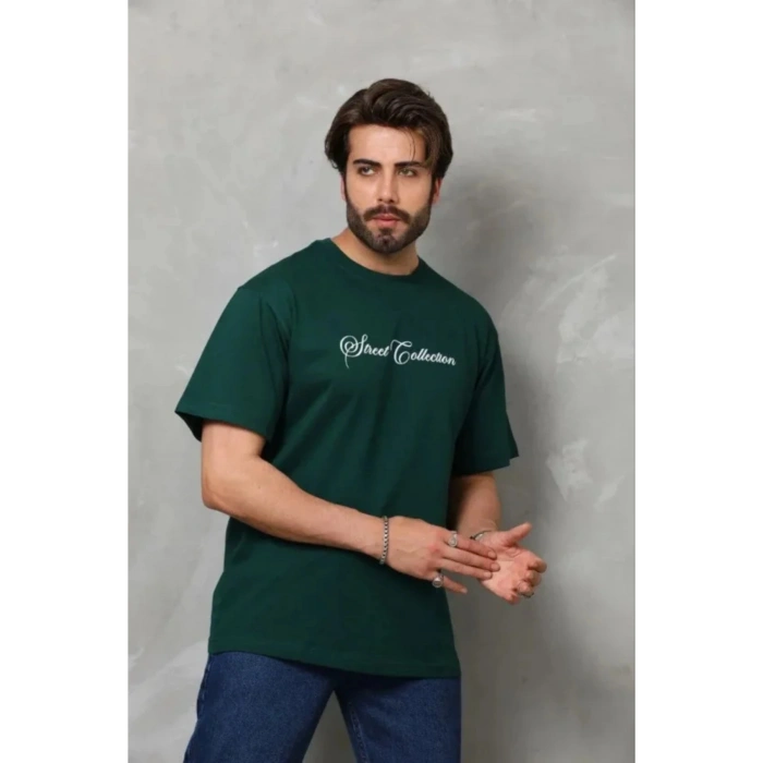 Erkek Baskılı T-Shirt Kısa Kol Bisiklet Yaka Regular Fit Rahat Kalıp Günlük Tişört - Çağla Yeşili