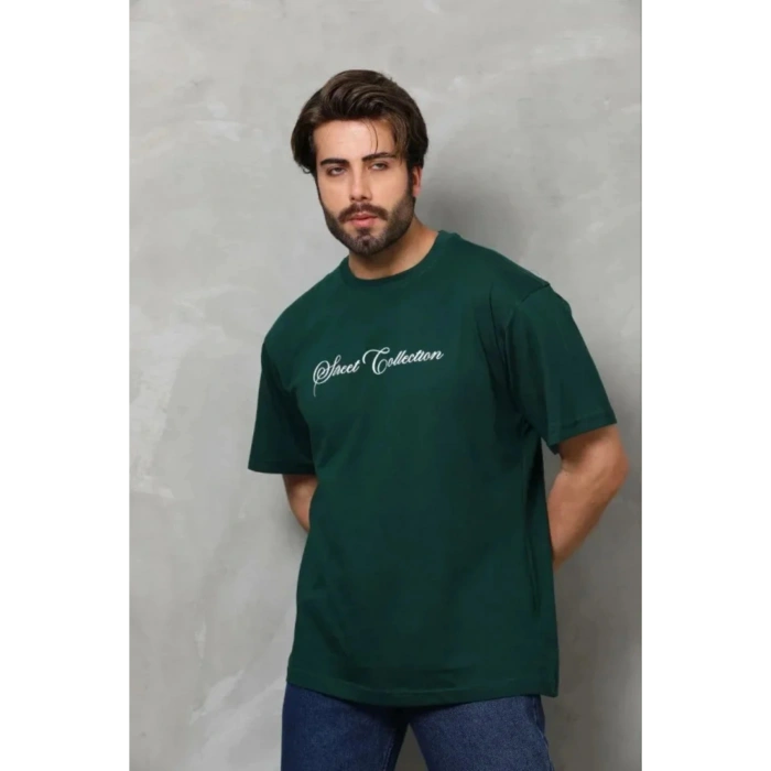 Erkek Baskılı T-Shirt Kısa Kol Bisiklet Yaka Regular Fit Rahat Kalıp Günlük Tişört - Çağla Yeşili