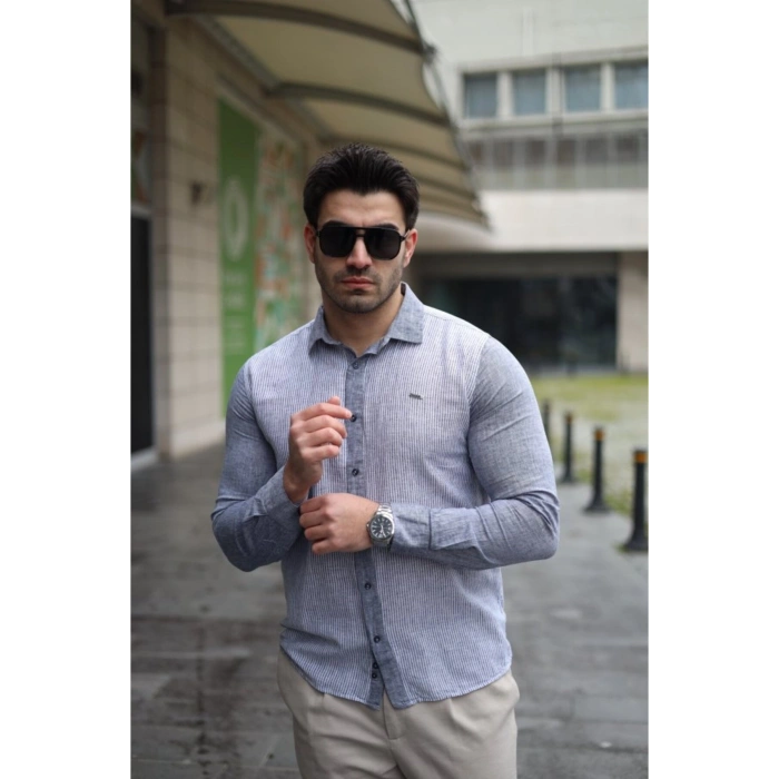 Erkek Pamuklu Keten Kumaş Gömlek