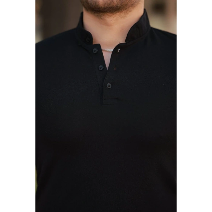 Erkek Hakim Yaka Dokuma Pamuklu Kumaş Kısa Kollu T-shirt