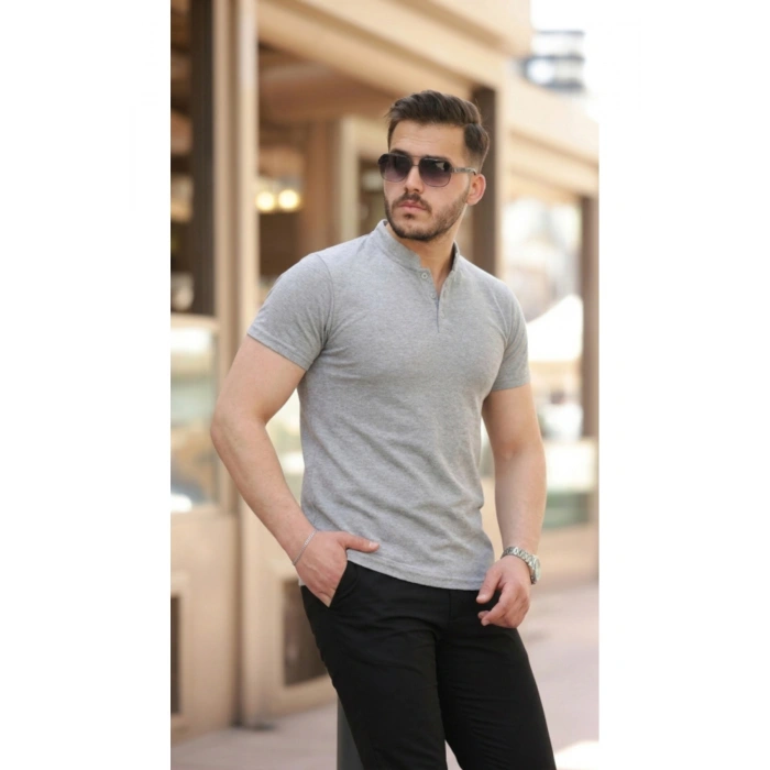 Erkek Hakim Yaka Dokuma Pamuklu Kumaş Kısa Kollu T-shirt
