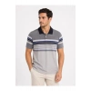 Erkek Flamlı Penye Çizgili Polo Yaka Tişört Kısa Kol Yazlık T-Shirt - Gri