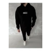 Uzun Kol Kapşonlu Göğüs Baskılı SweatShirt - Siyah