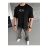 Unisex Baskılı Oversize T-Shirt - Siyah