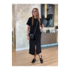 Kadın Kısa Kollu Bisiklet Yakalı Cepli önden Yırtmaçlı Viskon Iki Iplik Midi Elbise
