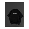 Unisex Bisiklet Yaka Baskılı Oversize T-Shirt - Siyah
