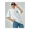 Bisiklet Yaka Baskılı Oversize T-Shirt - Beyaz