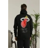 Erkek Sırt Baskılı Oversize Üç İplik Kapüşonlu Sweatshirt - Siyah