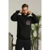 Erkek Sırt Baskılı Oversize Üç İplik Kapüşonlu Sweatshirt - Siyah