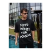 Unisex Bisiklet Yaka Baskılı Oversize T-Shirt - Siyah