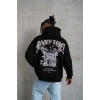 Erkek Kordon İpli Baskılı Kapüşonlu Sweatshirt - Siyah