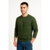Erkek Üç İplik Düz Bisiklet Yaka SweatShirt - Haki