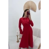 Kırmızı Saten Uzun Elbise