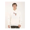Unisex Baskılı Oversize Üç İplik Kapüşonlu Sweatshirt - Beyaz