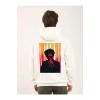 Unisex Baskılı Oversize Üç İplik Kapüşonlu Sweatshirt - Beyaz