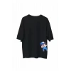 Unisex Bisiklet Yaka Baskılı Oversize T-Shirt - Siyah