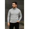 Erkek Fitilli Triko Kazak 3lÜ Set Gri Haki Siyah Regular Balıkcı Yaka Tam Boğazlı Triko Seti Modeli