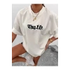 Unisex Bisiklet Yaka Baskılı Oversize T-Shirt - Beyaz
