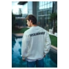 Kışlık Bisiklet Yaka Oversize Baskılı SweatShirt - Beyaz
