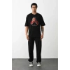 Unisex Baskılı Oversize T-Shirt - Siyah