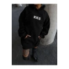 Uzun Kol Kapşonlu Göğüs Baskılı SweatShirt - Siyah
