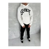 Unisex Üç İplik Kapşonlu Baskılı SweatShirt - Beyaz