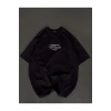 Unisex Bisiklet Yaka Baskılı Oversize T-Shirt - Siyah