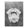 Bisiklet Yaka Ön Baskılı Kısa Kollu Tişört Streetwear Günlük Basic Pamuklu T-shirt - Beyaz