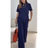 Kadın Kısa Kollu Bisiklet Yaka Viskon Iki Iplik Bluz Ve Pantolon Ikili Takım