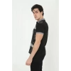 Erkek Yakalı Slim Fit Baskılı T-Shirt - Siyah